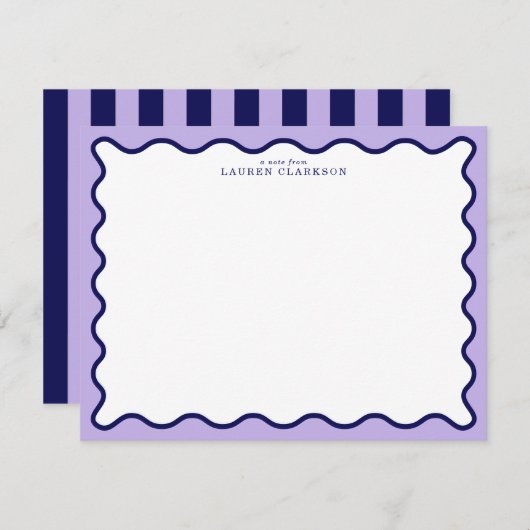 Purple Wavy Frame Note Card with Striped Back Kaart (Voorkant / Achterkant)