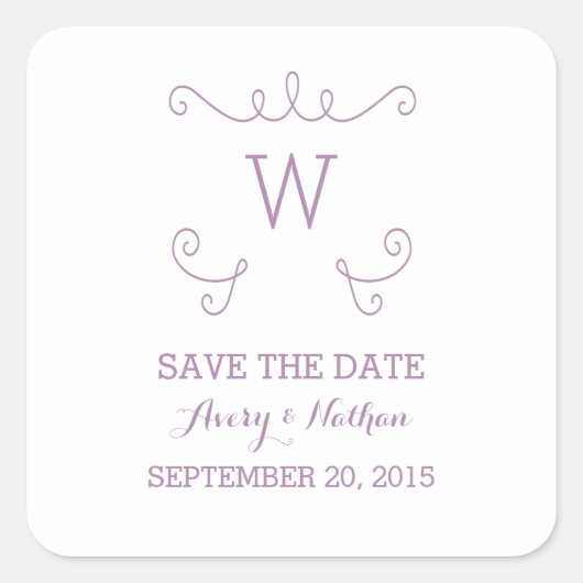 Purple Whimsical Flourish Save Date Stickers (Devant)