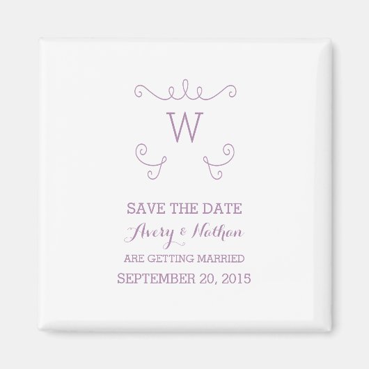 Purple Whimsical Flourish Save the Date Magnet (Devant)