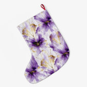Purple White Gold Abstract Iris Floral Grote Kerstsok (Achterkant (Hangend))