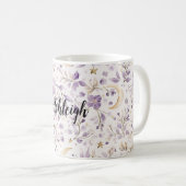 Purple White Moons & Stars Floral Koffiemok (Voorkant rechts)