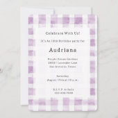 Purple White Plaid Stripes Birthday Kaart (Voorkant)