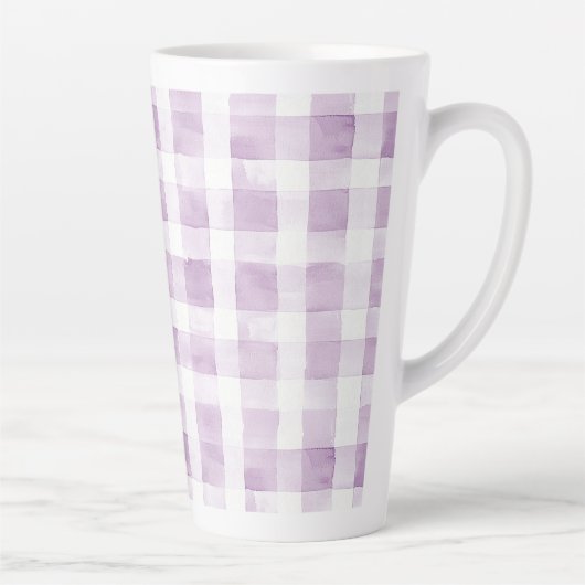 Purple White Plaid Stripes Latte Mok (Rechts)
