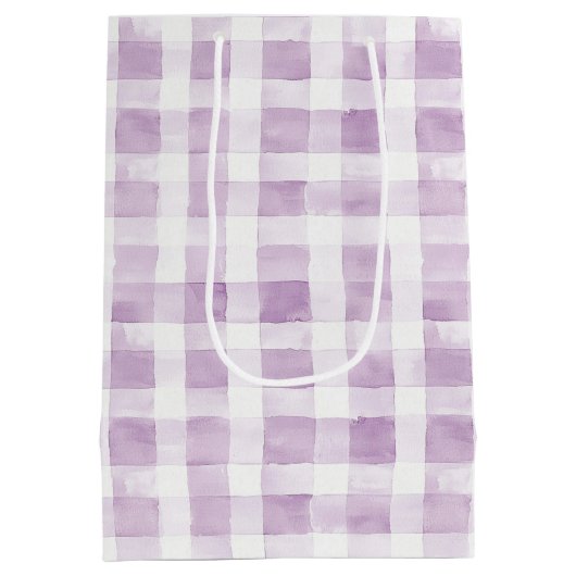 Purple White Plaid Stripes Medium Cadeauzakje (Achterkant)