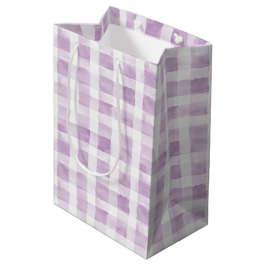 Purple White Plaid Stripes Medium Cadeauzakje (Achterkant Gekanteld)
