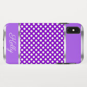 Purple White Polka Dot Motif iPhone XS Max Coque (Dos (Horizontal))