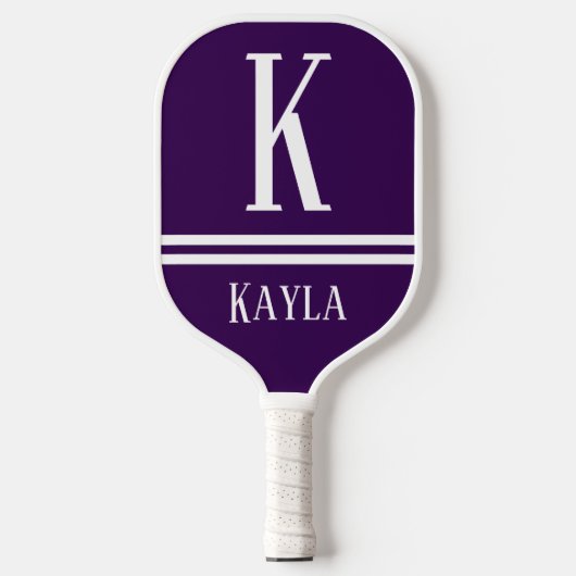 Purple & White Striped Monogram Name Pickleball Paddle (Voorkant)