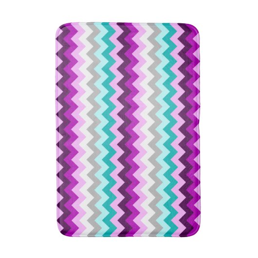 Purple White Teal Chevrons Medium Bath Mat (Voorkant Verticaal)