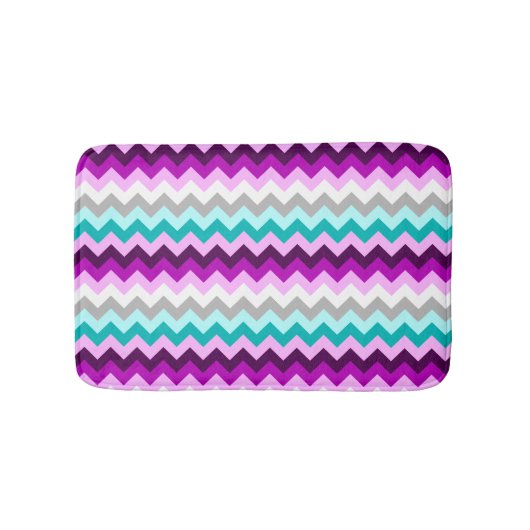 Purple White Teal Chevrons Small Bath Mat (Voorkant)