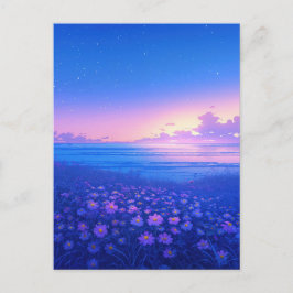 Purple Wildflower Meadow and Starry Sea Briefkaart