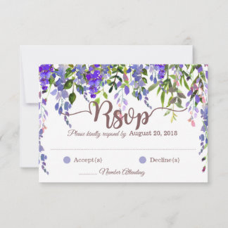 Purple Wisteria Floral Drop Carte RSVP