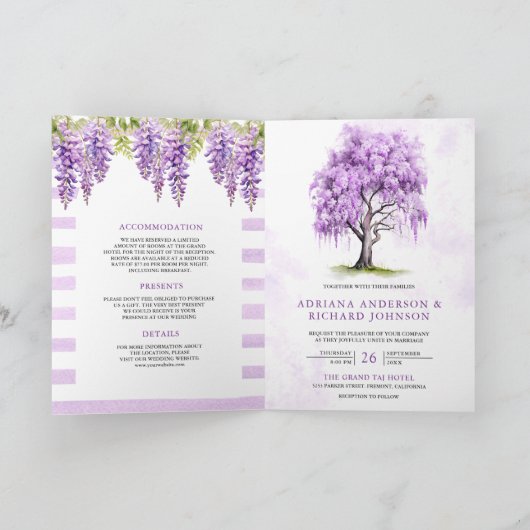 Purple Wisteria Floral Tree QR Code Wedding (Binnen)