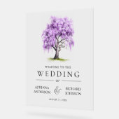 Purple Wisteria Floral Tree Wedding Welcome Sign (Angle)
