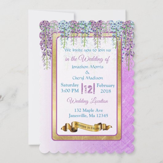 Purple Wisteria Floral Wedding Invitations (Devant)