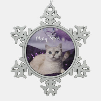 Purple XMAS Cats Tin Sneeuwvlok Ornament