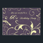 Purple Yellow 60th Birthday Party Cartes d'invitat<br><div class="desc">Invitation à une fête de 60e anniversaire dans un élégant style floral tourbillonnant violet et jaune. Personnalisable avec les détails de votre fête.</div>