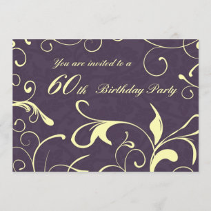 Purple Yellow 60th Birthday Party Cartes d'invitat