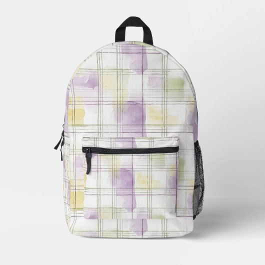 Purple Yellow Green White Plaid Bedrukte Rugzak (Voorkant)