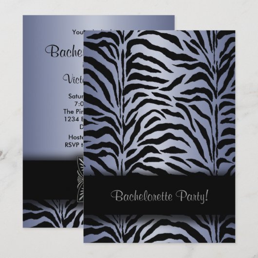 Purple Zebra Bachelorette Invitations (Devant / Derrière)
