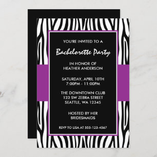 Purple Zebra Bachelorette Invitations