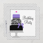 Purple Zebra Cake Cupcake Invitation de fête d'ann (Devant / Derrière)