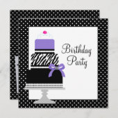 Purple Zebra Cake Cupcake Invitation de fête d'ann (Devant / Derrière)