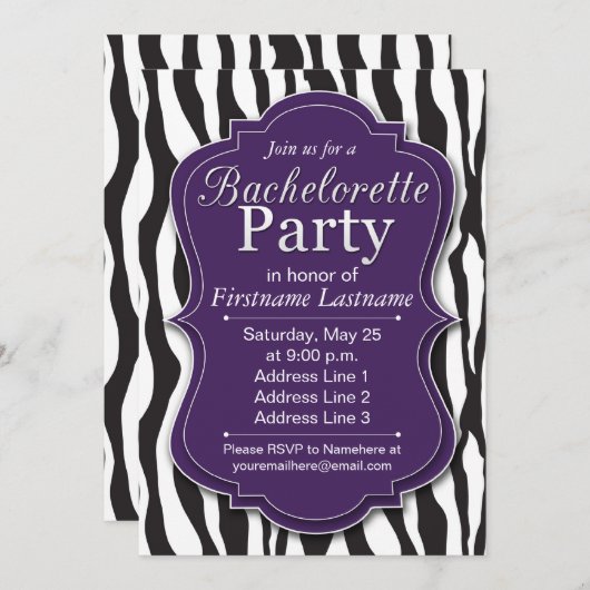 Purple Zebra Imprimer Bachelorette Invitations (Devant / Derrière)