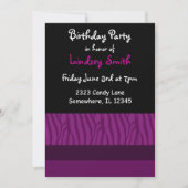 Purple Zebra Imprimer Invitation Anniversaire (Devant)