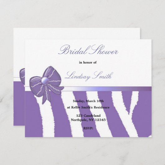 Purple Zebra Imprimer nuptiale douche Invitation (Devant / Derrière)