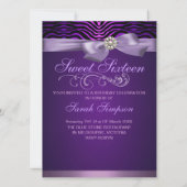 Purple Zebra Print & Bow Sweet16 Invitation d'anni (Dos)
