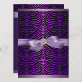 Purple Zebra Print & Bow Sweet16 Invitation d'anni (Devant / Derrière)