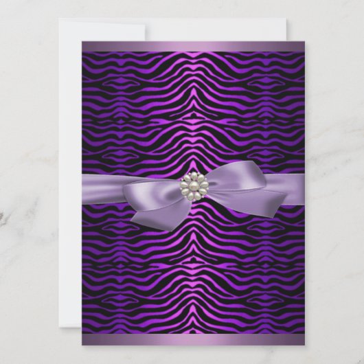 Purple Zebra Print & Bow Sweet16 Invitation d'anni (Devant)