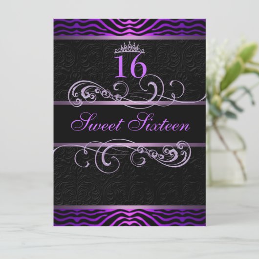 Purple Zebra Print & Swirl Sweet16 Invitation d'an (Debout devant)