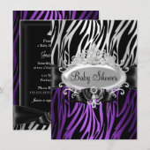 Purple Zebra Print & Tiara Baby shower Invitation (Devant / Derrière)
