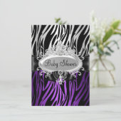 Purple Zebra Print & Tiara Baby shower Invitation (Debout devant)