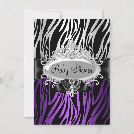 Purple Zebra Print & Tiara Baby shower Invitation (Devant)