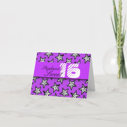 Purple zèbre étoiles Sweet 16 Anniversaire Carte (Devant)