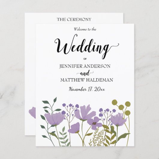 PurpleFloral, Simple Élégant programme de mariage (Devant / Derrière)