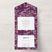 PurpleModern Waterverf Flower Wedding Invitation All In One Uitnodiging (Binnen)