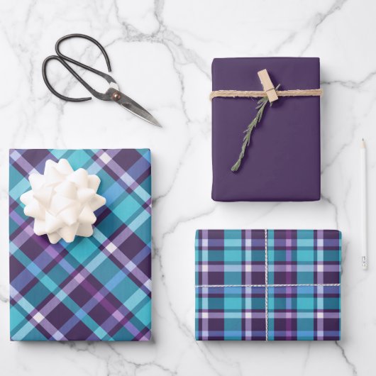 Purples, Teals, Blue & White Plaid Inpakpapier Vel (Voorkant)