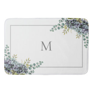 Purplish Hydrangeas Eucalyptus Monogrammed Badmat