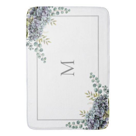 Purplish Hydrangeas Eucalyptus Monogrammed Badmat (Voorkant Verticaal)