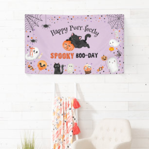 Purr-fect Enge Verjaardag Kat Halloween Verjaardag Spandoek