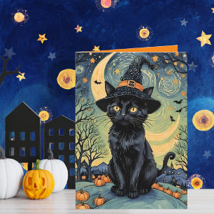 Purr-fect Schrik Nacht van Gogh Stijl Halloween Feestdagen Kaart