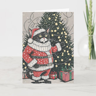 Purr-fecte Chagrijnige Kerstkat Wenskaart Kaart
