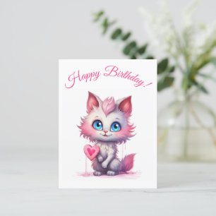 Purr-fecte verjaardagswensen – Knuffelkatje Briefkaart