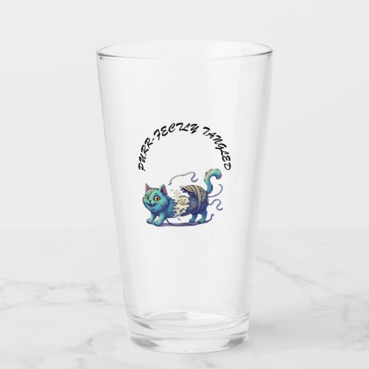 Purr-fectly Tangled" T-Shirt - Whimsical Cat  Glas (Voorkant)