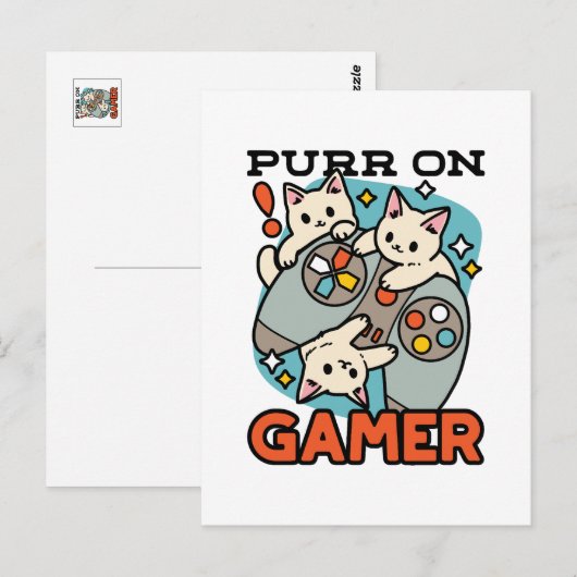 Purr On Gamer - Cute Kat Gamedesign Briefkaart (Voorkant / Achterkant)