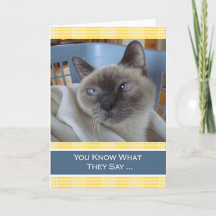 Purrfect Birthday Wishes, Siamese Cat in mandje Kaart