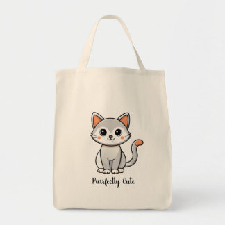 Purrfect Cute Grijze Kitten Herbruikbare Boodschap Tote Bag